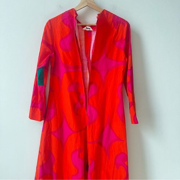 Vintage 1966 Marimekko abstract red maxi dress with quilted hem Art to wear - Picture 6 of 15